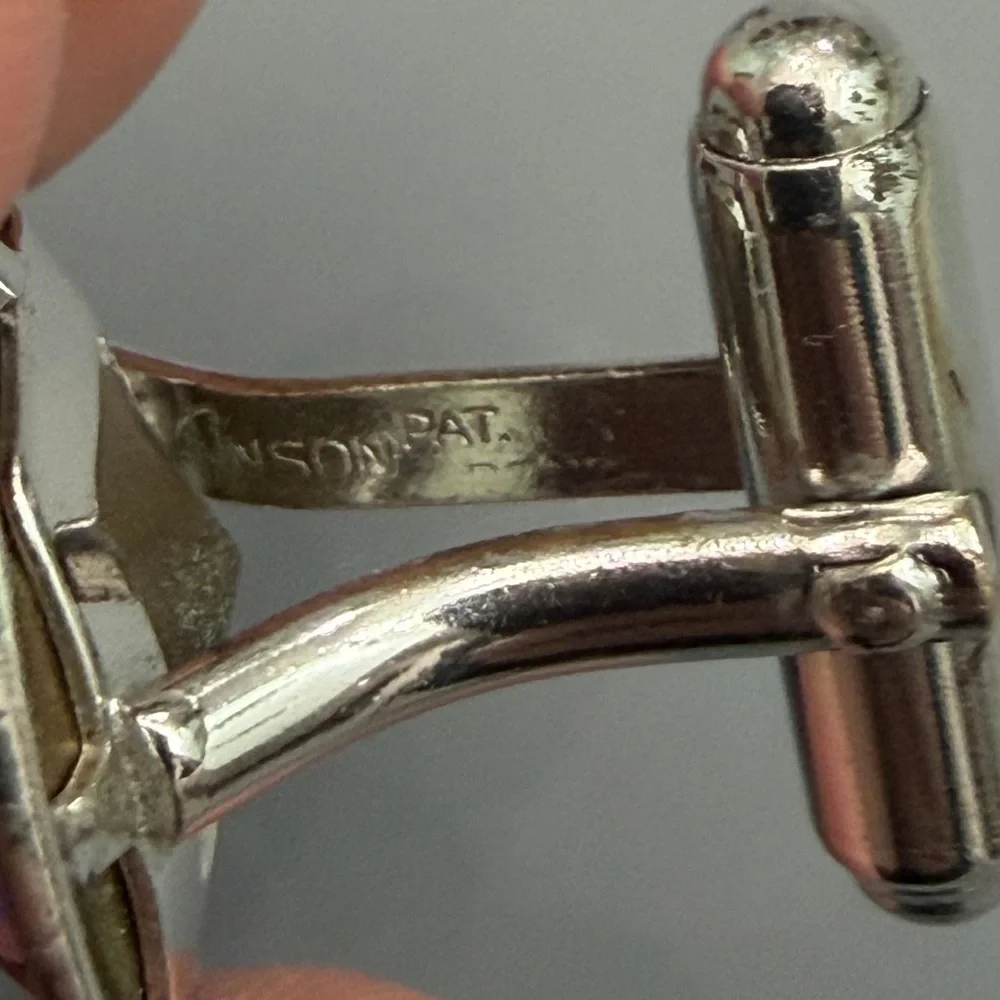 Vintage Anson Silver Set Watermelon Rhinestone Mid Century Modern Cufflinks